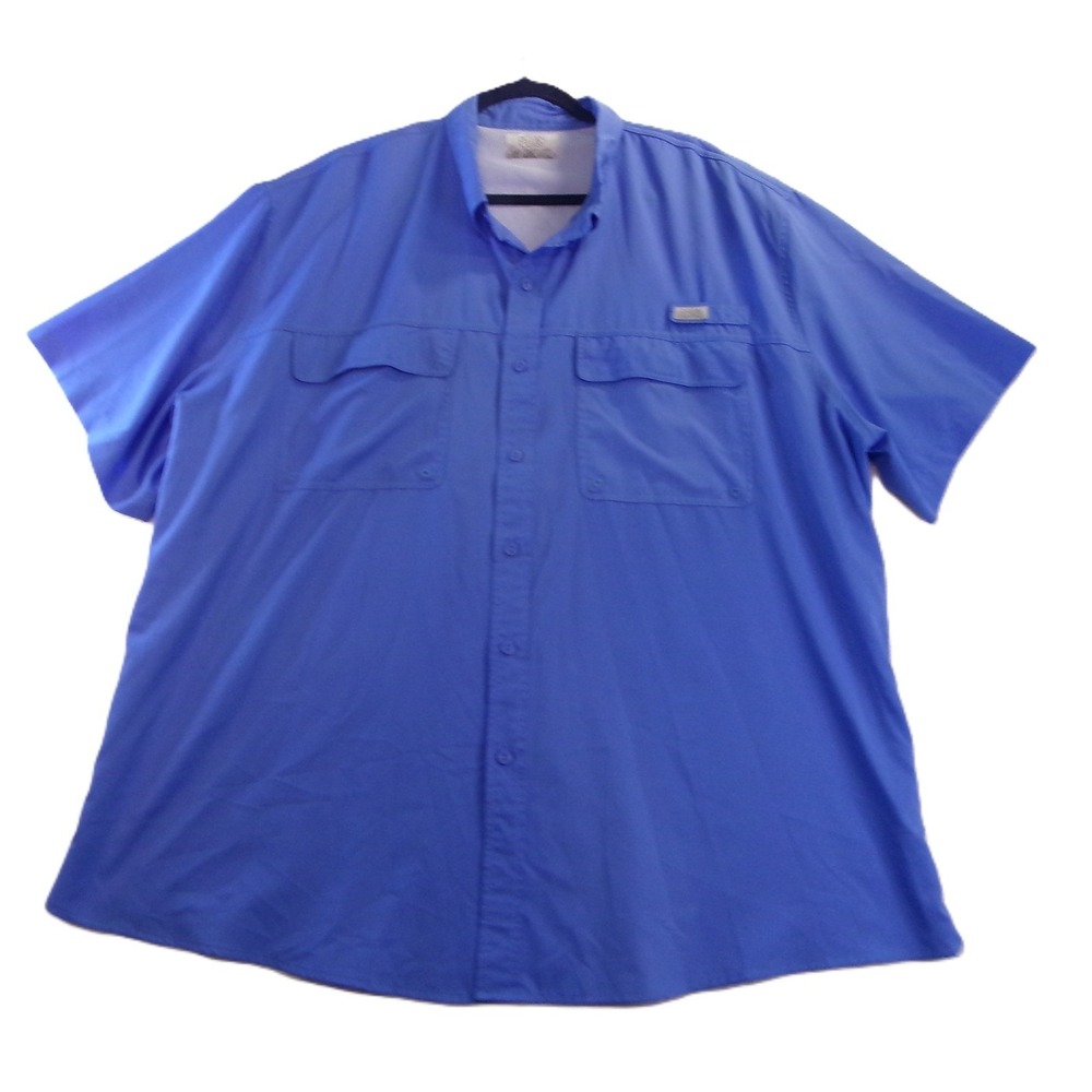 Ocean Coast Mens 3X Fishing Shirt Blue Short Sleeve Ripstop Vented Utility